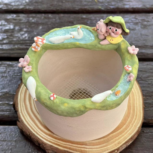 Country Life with Piggy 1- Handmade Succulent Pot/Medium
