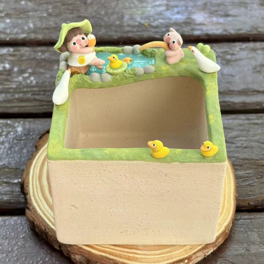 Country Life with Piggy 3- Handmade Succulent Pot/Medium